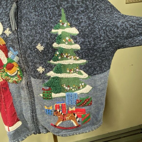 Heirloom Collectibles Sz L Vtg 90s Christmas Holiday Knit Zip Cardigan Sweater - Picture 4 of 16